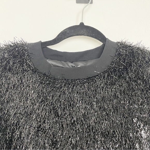 RtA Corina Eyelash Long Sleeve Mini Sweater Dress in Sparkle Black Small - Picture 3 of 7